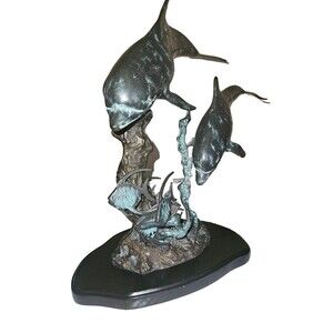 SPI GALLERY~DALPHIN & UNDERSEA FRIENDS~HANDMADE~BRASS BASE 14"T
